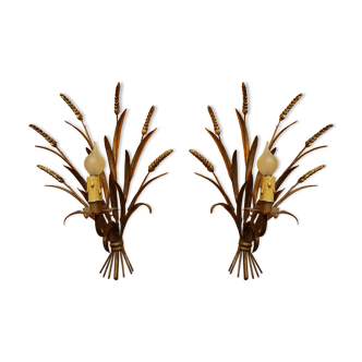 Pair of "wheat ear" gold metal sconces