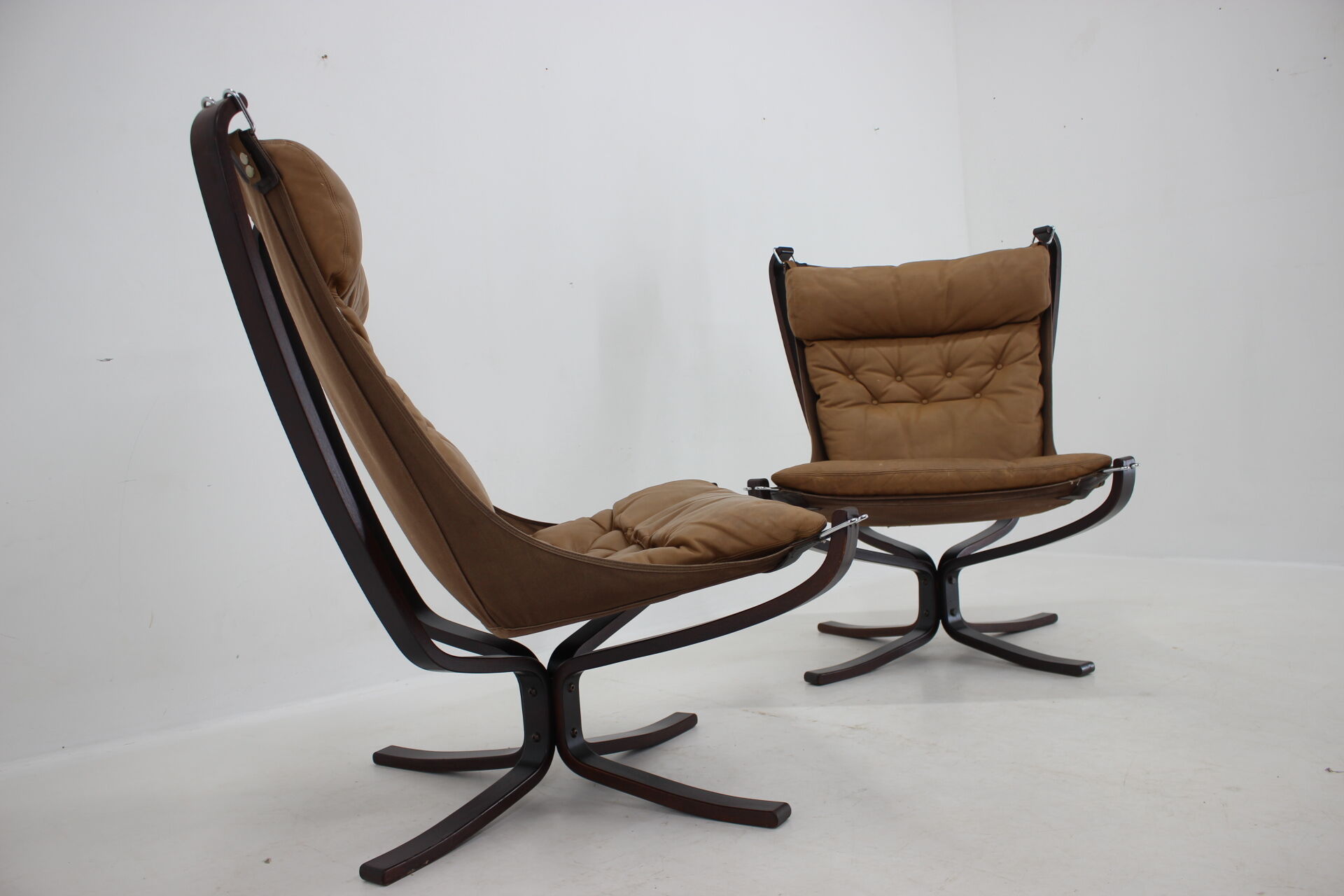 Sigurd Ressell Pair of Falcon Chairs Leather by Vatne Møbler Norway