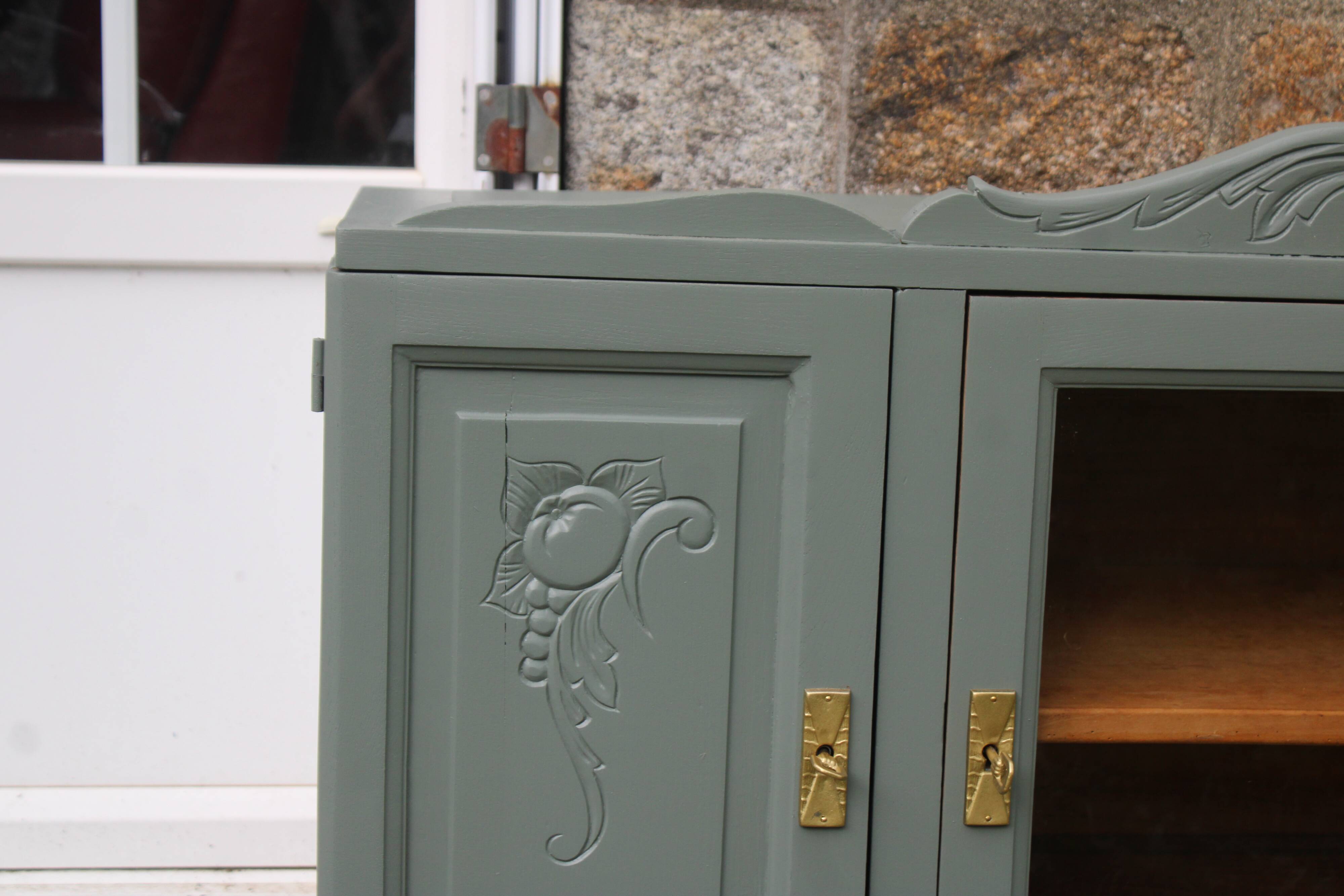 Renovated vintage sideboard with khaki paint – Haussmann chic & bohemian style