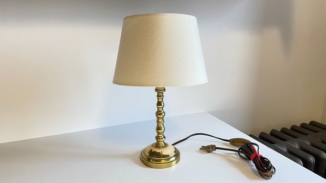 Solid brass lamp and fabric, 60s