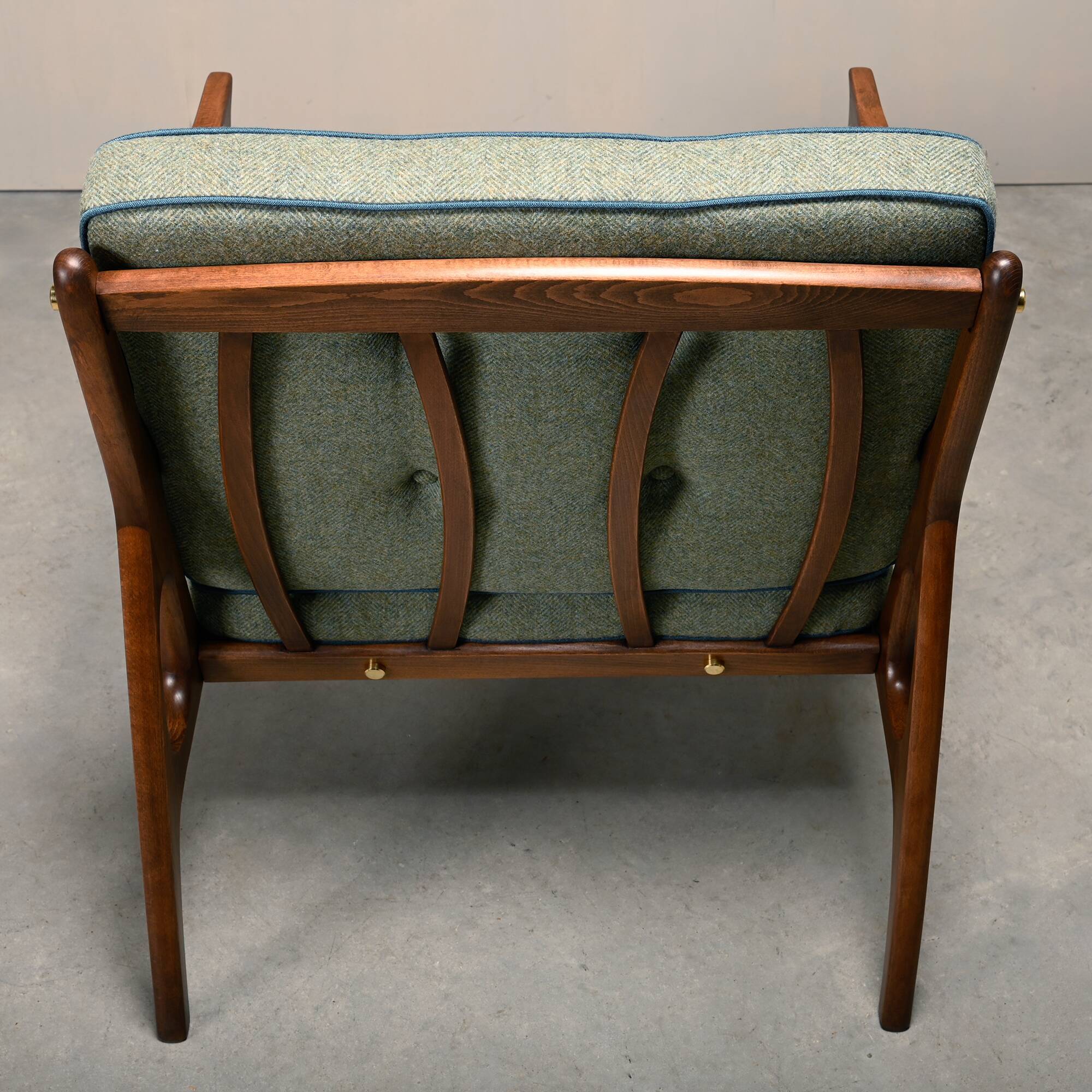 Pair of Mid-Century Italian Armchairs in stained Beech and Green Cushions