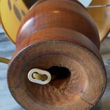 Lampe à poser vintage en bois massif et son abat-jour herbier