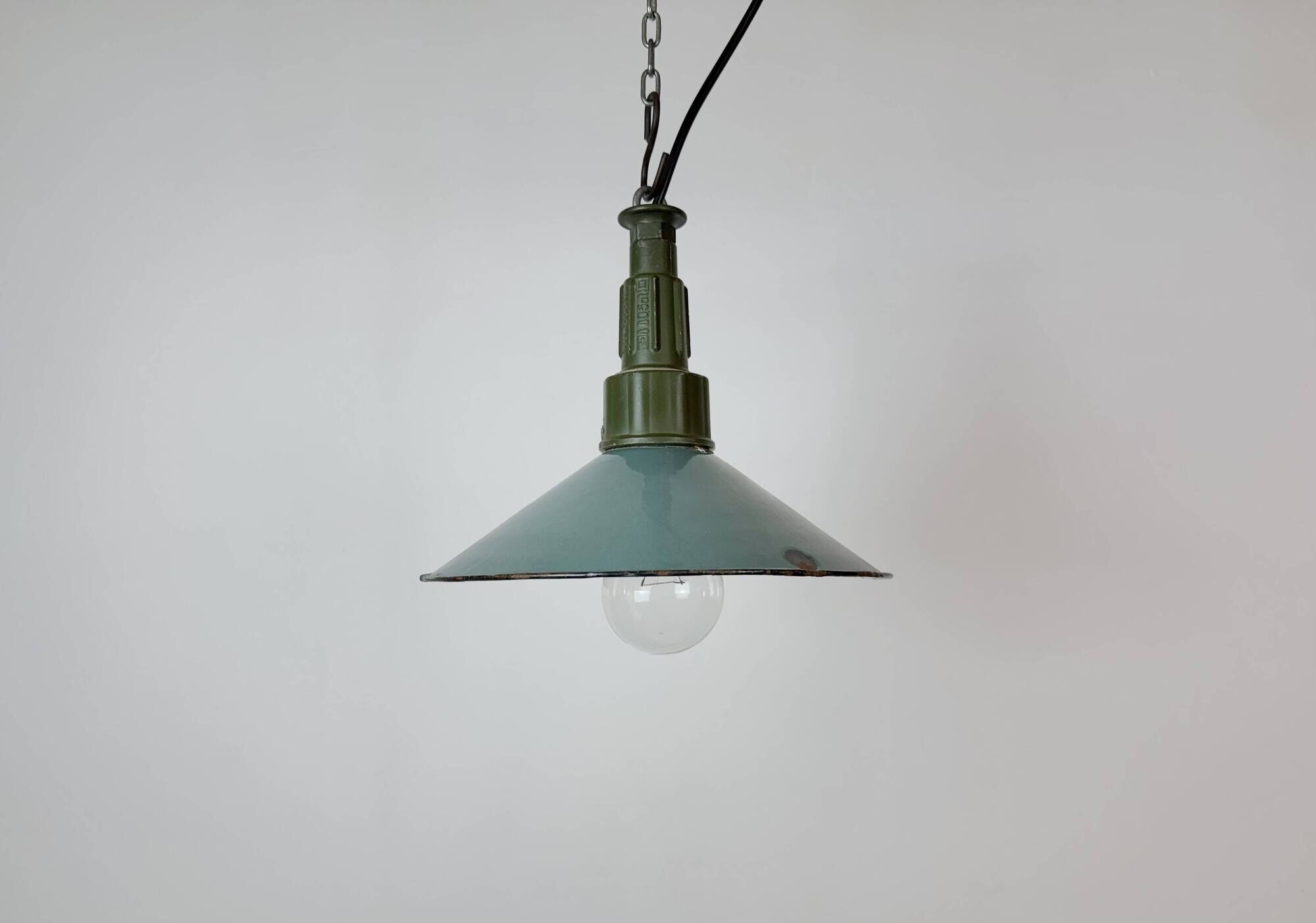 Industrial Petrol Enamel Military Pendant Lamp with Cast Aluminium Top