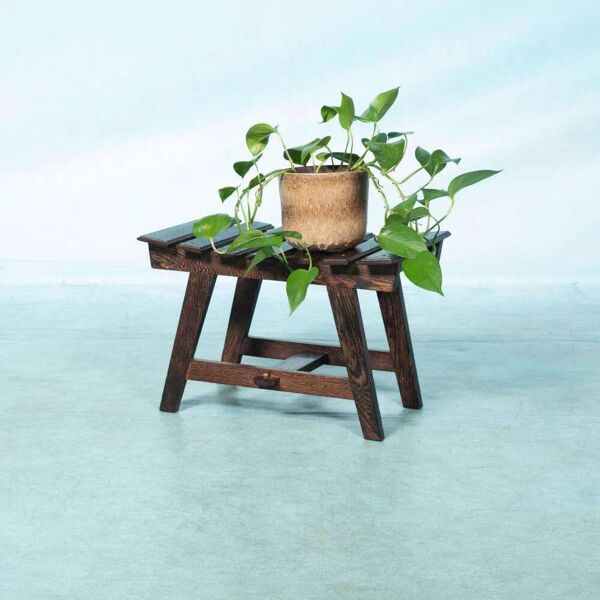 Banc repose-pieds bohémien en wengé, tabouret Japandi années 70