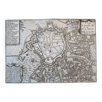 Gravure sur cuivre XVIIème siècle "Plan de la ville de Saint Omer", par Pontault de Beaulieu