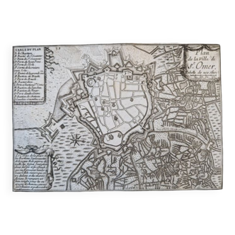 17th century copper engraving "Plan of the town of Saint Omer" By Pontault de Beaulieu