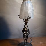Black wrought iron lamp with gold patina
