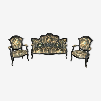 Suite de salon de style Louis XV avec canapé et paire de fauteuils, 19ème siècle