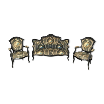 Suite de salon de style Louis XV avec canapé et paire de fauteuils, 19ème siècle
