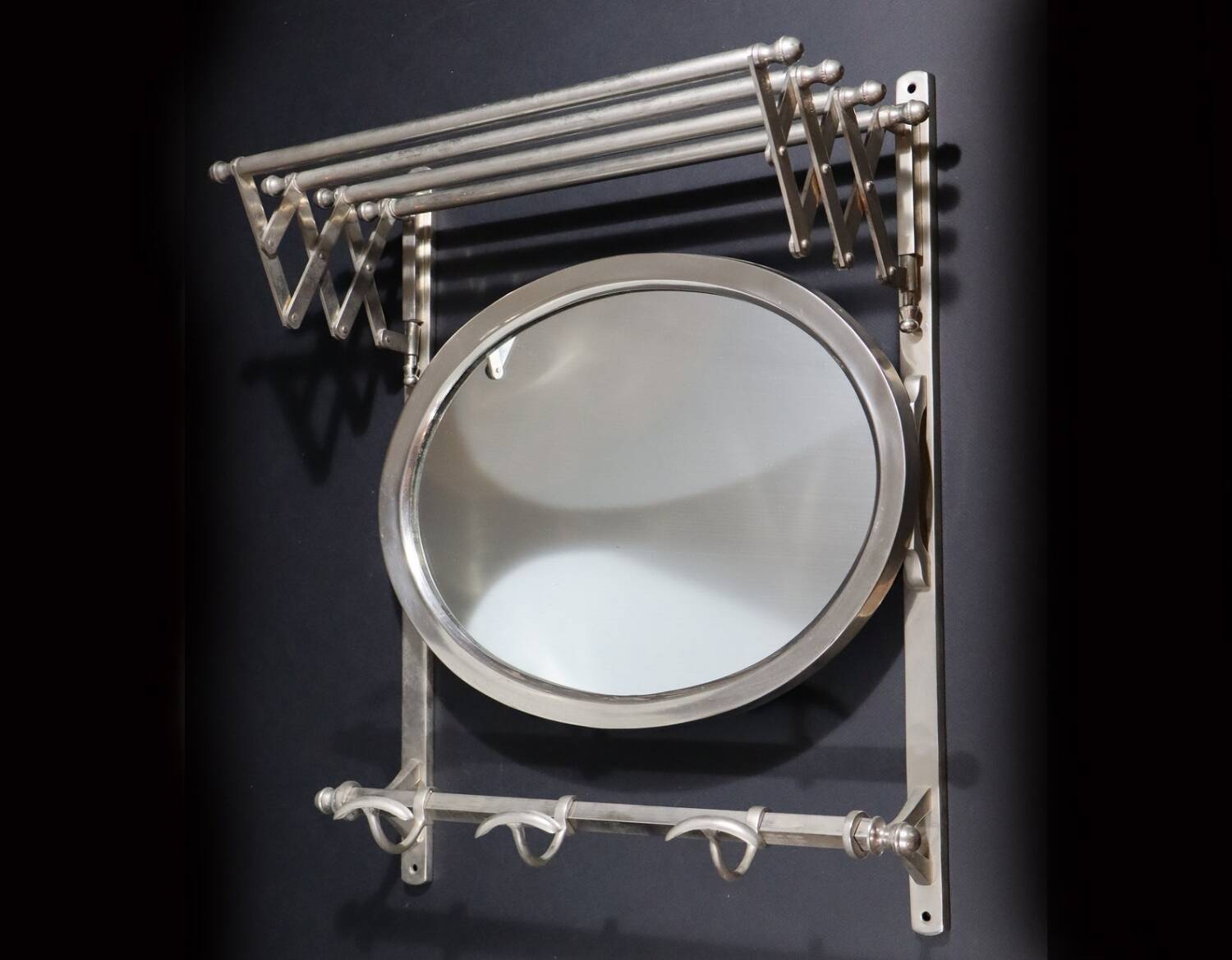 Antique Metal Train Coat Rack with Mirror French Luggage Rack