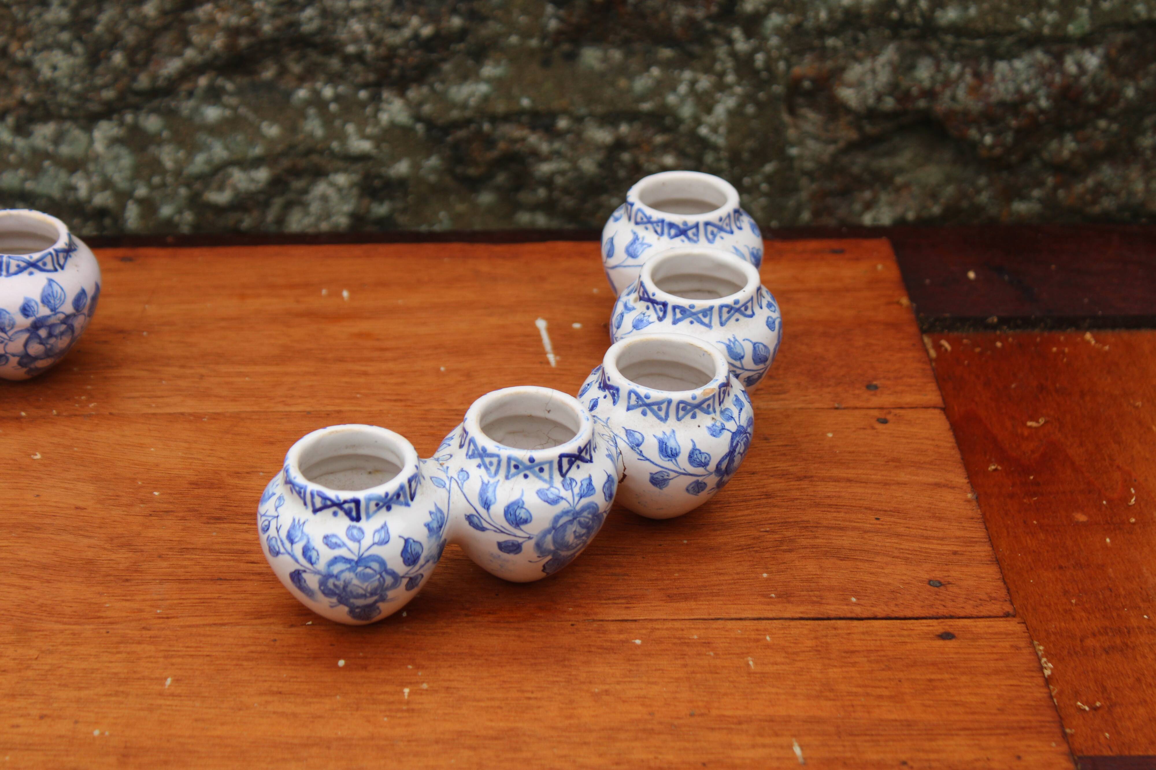 Pair of antique blue ceramic candlesticks • Apothecary size 5x2 (10 burners)