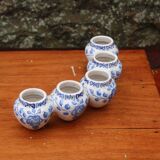 Pair of antique blue ceramic candlesticks • Apothecary size 5x2 (10 burners)