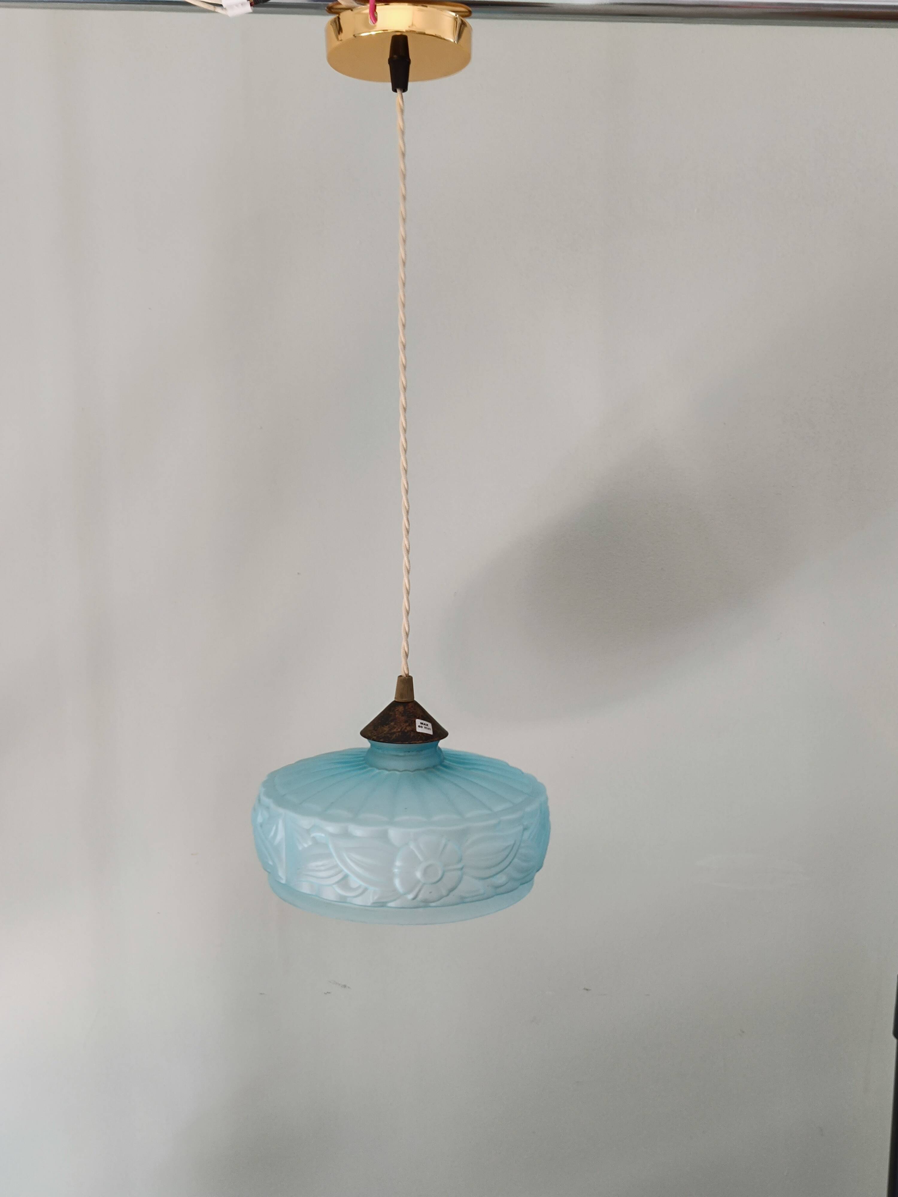 Vintage frosted blue glass pendant light