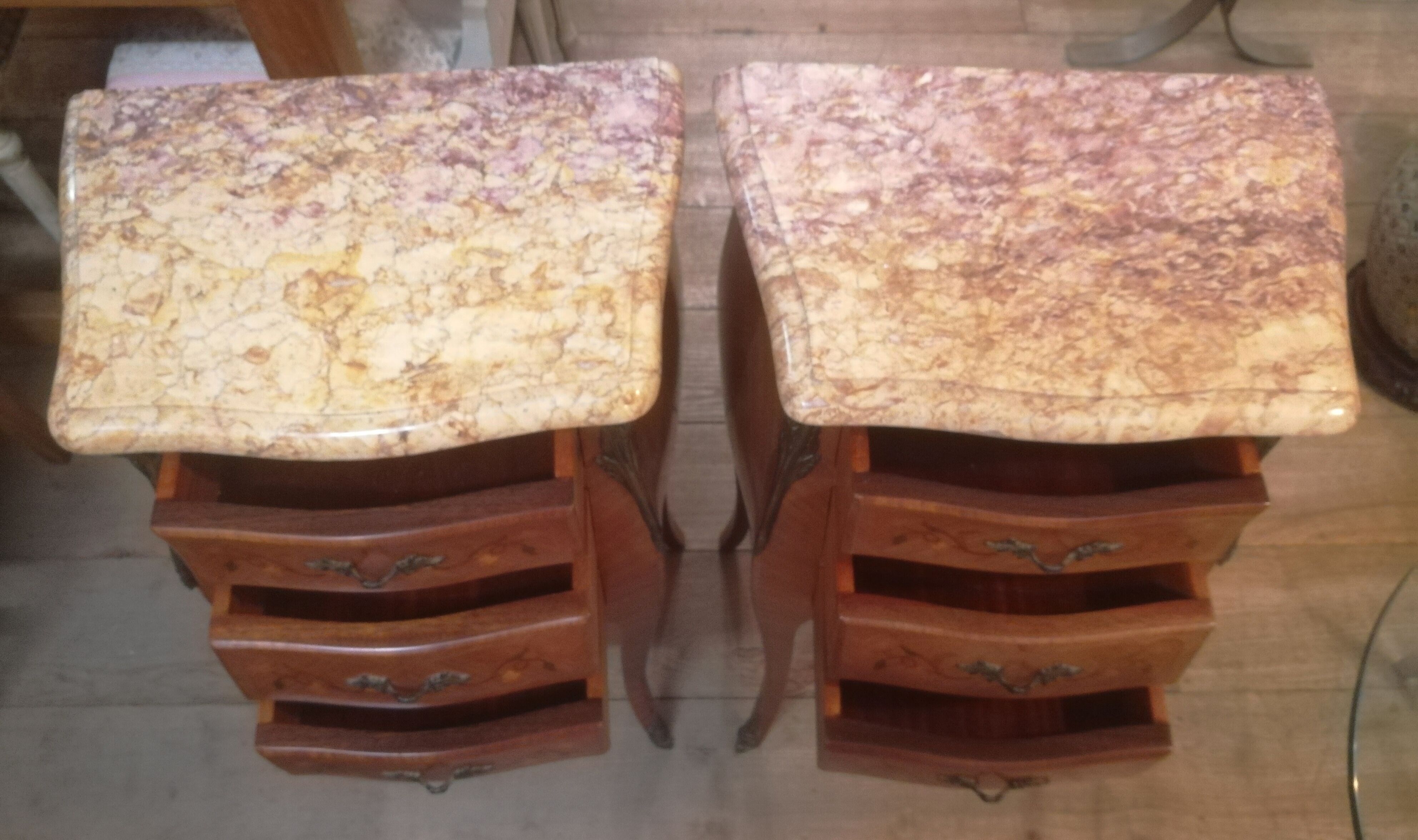 Pair of Louis XV style bedside tables in marquetry