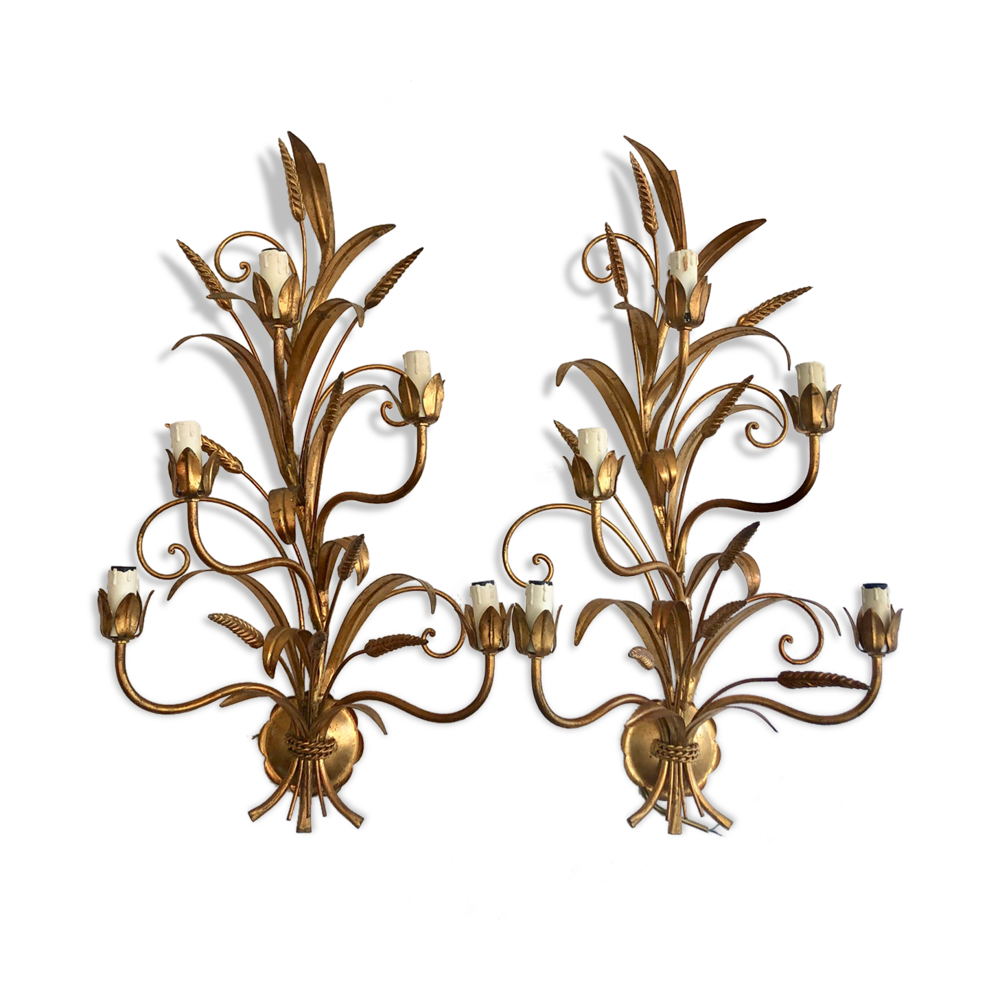 Paire d'appliques épi de blé doré