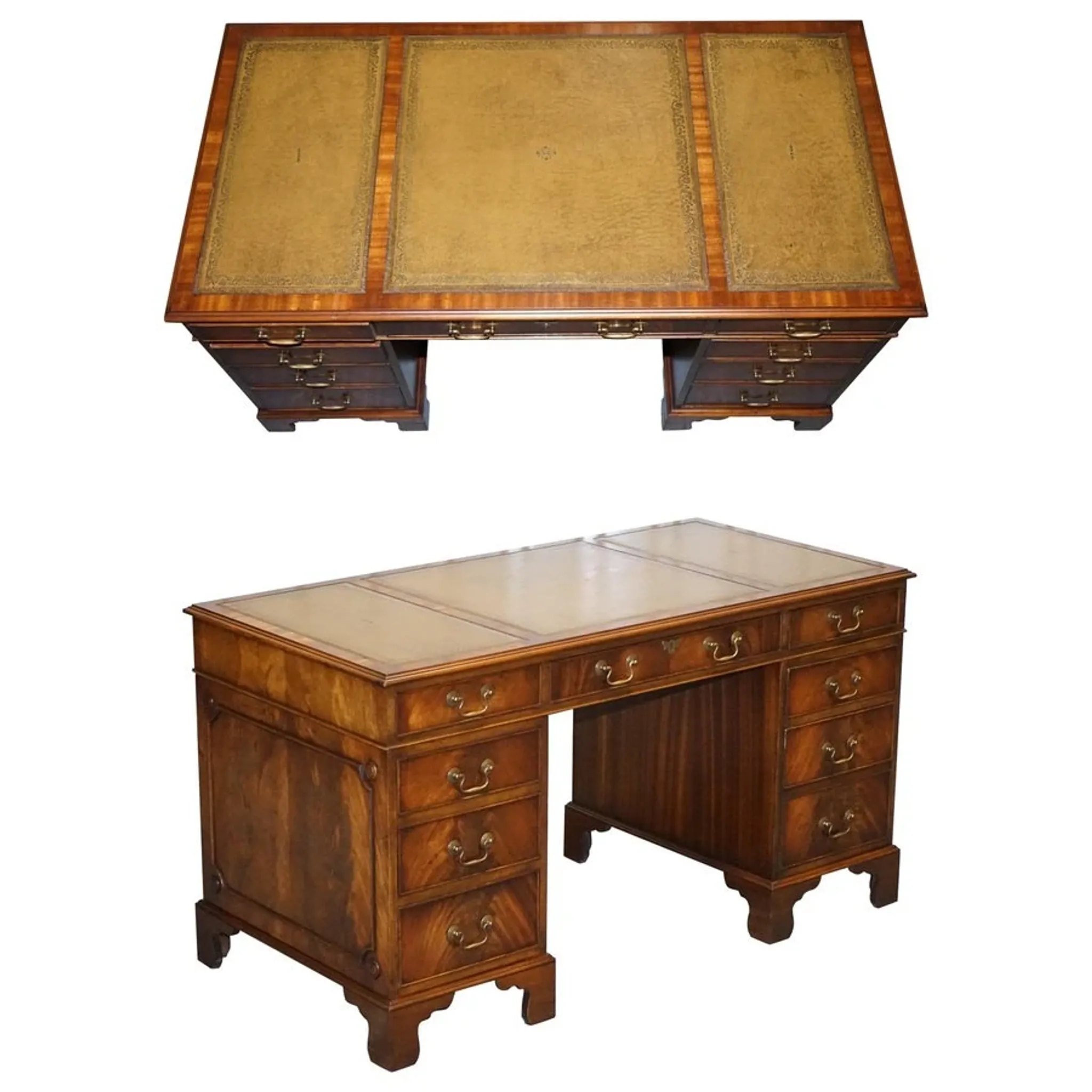 Vintage Green Hunter Leather Pedestal Desk by Bevan Funnell