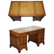 Vintage Green Hunter Leather Pedestal Desk by Bevan Funnell