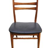 4 Scandinavian Design Chairs in Teak with Black Skai Upholstery 1960