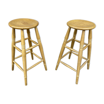 Paire de tabourets de bar bois 1960