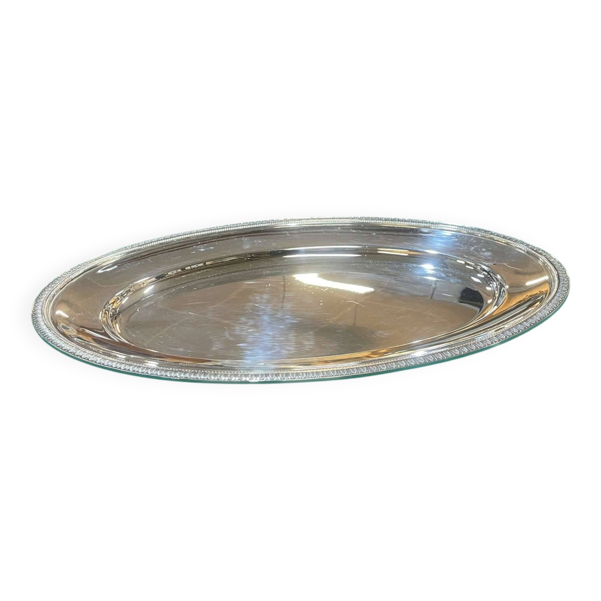 Oval silver-plated metal tray Christofle Malmaison model
