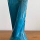 Sculptural vase in azure blue ceramic, hand-painted floral decoration –