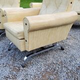 Armchairs and sofa of the 60s/70s in moleskine and chrome base on springs