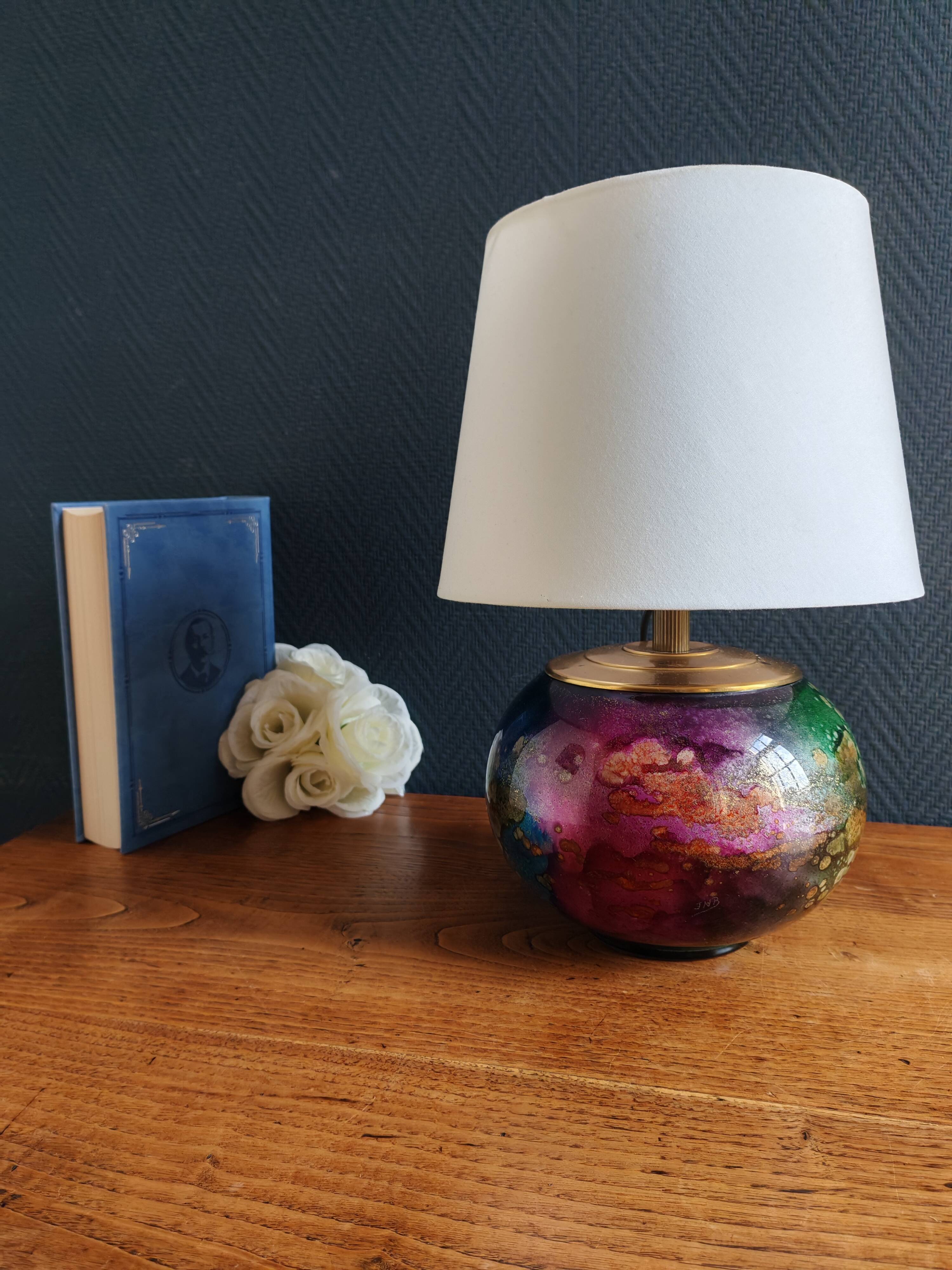 Lamp "Laque Line" Jean-Noël Bouillet (JNB) - Painted Glass Globe Signed