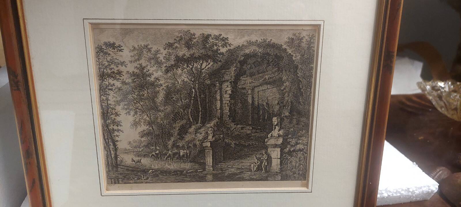 Salomon Gessner (Zurich 1730-1788), landscape with ruins framed engraving
