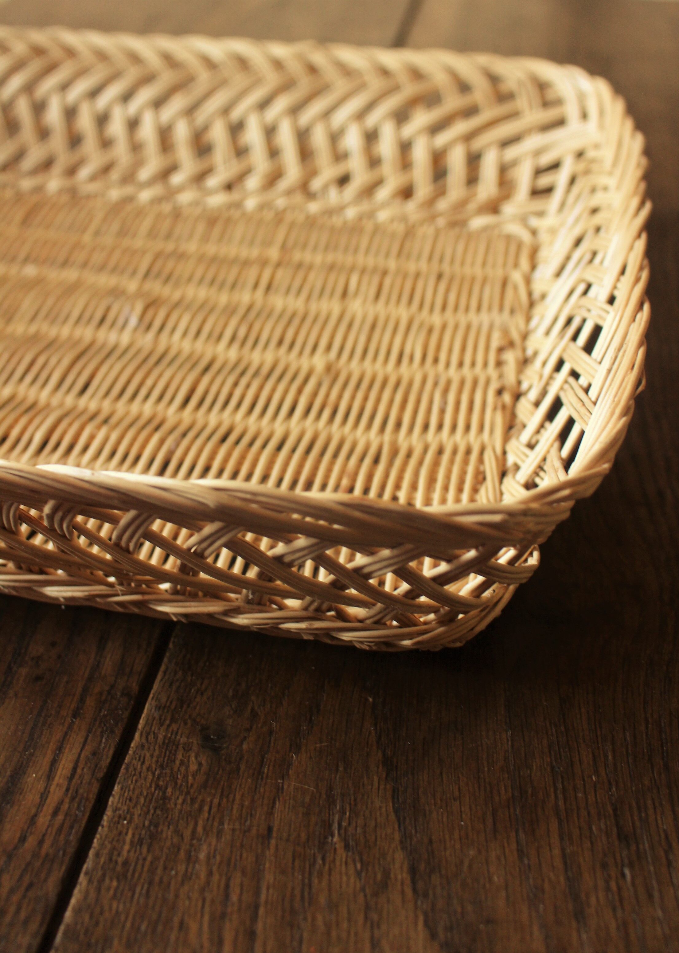 Basket wicker rectangle borders openwork vintage basketry