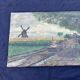 Antique Polish painting signed - rural scene with mill