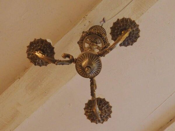 Vintage Italian bronze brass 3 branch female figurine chandelier C1950s