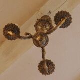 Vintage Italian bronze brass three-branch female figurine chandelier c. 1950s
