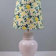 Vintage white ceramic lamp with custom lemon shade.