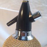 Siphon water bottle of Seltz Merkuria gold mesh rating - Vintage Czechoslovakia