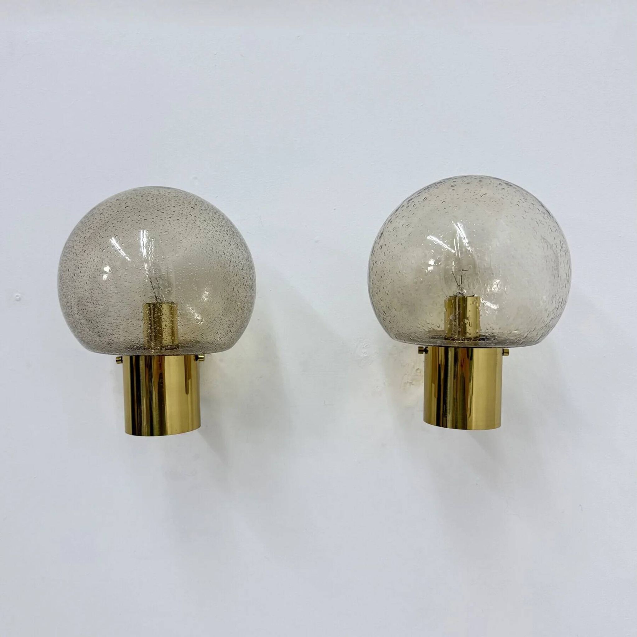 Mid-century Limburg Glashütte wall light brass with smoked bubble glass, 1970s