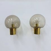 Mid-century Limburg Glashütte wall light brass with smoked bubble glass, 1970s