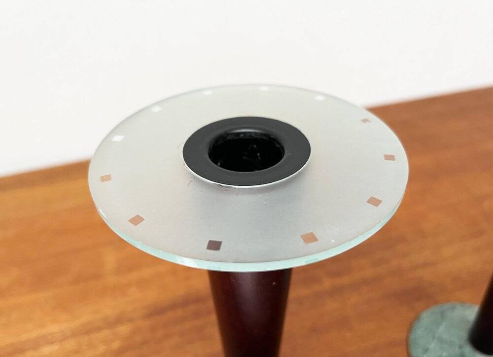 Vintage postmodern Italian wooden and stone candle holders, 1980s, set of 2.