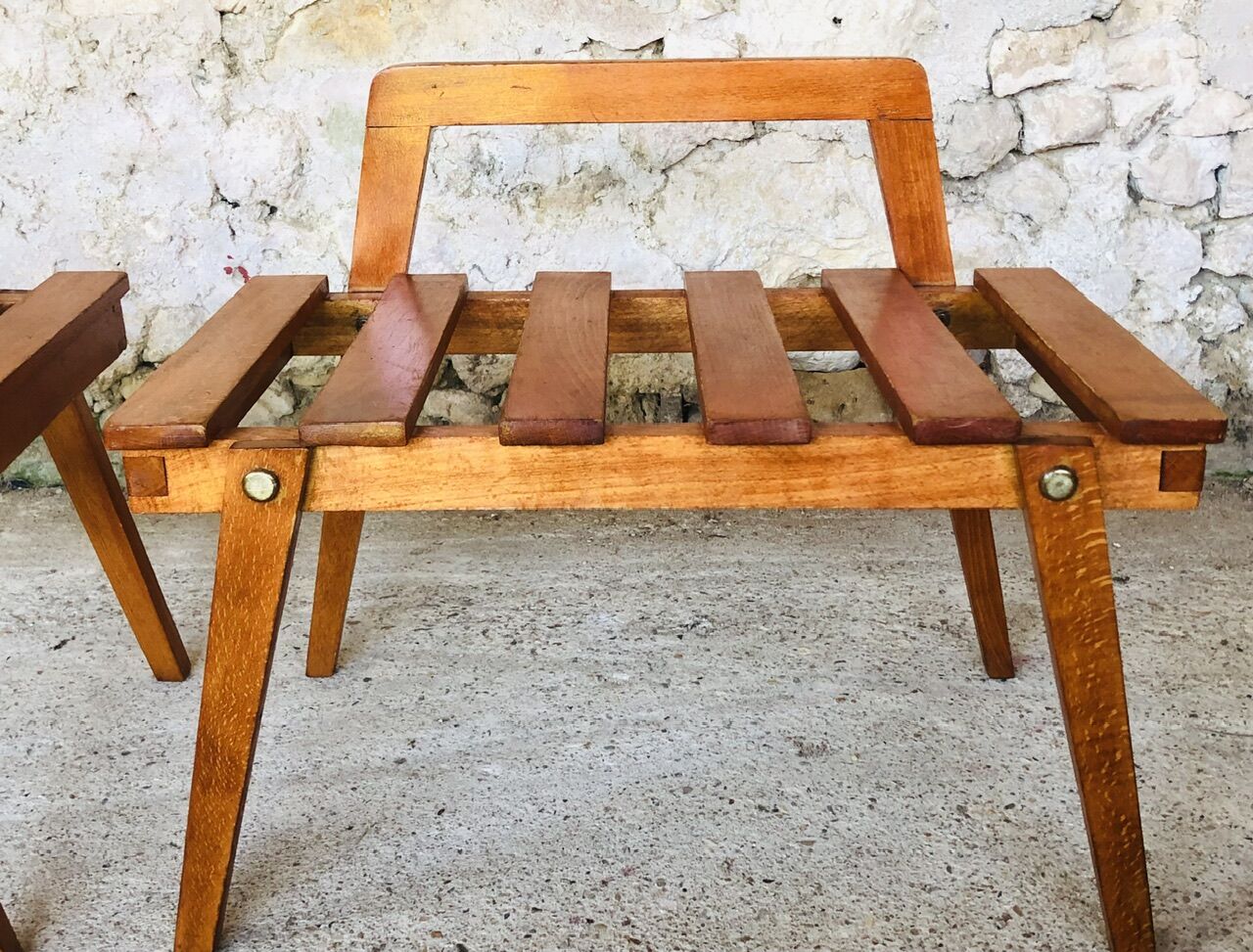Pair of slatted side tables, Scandinavian style, 60s