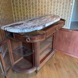 Meuble d’appui Louis XVI en bois précieux, marbre et vitrine – Haentgès Frè