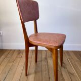Set of 6 Scandinavian chairs in beech wood and pastel skaï 50s