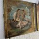Vintage 1900 triptych barber mirror in gold, gallant scene - 20 x 59 cm