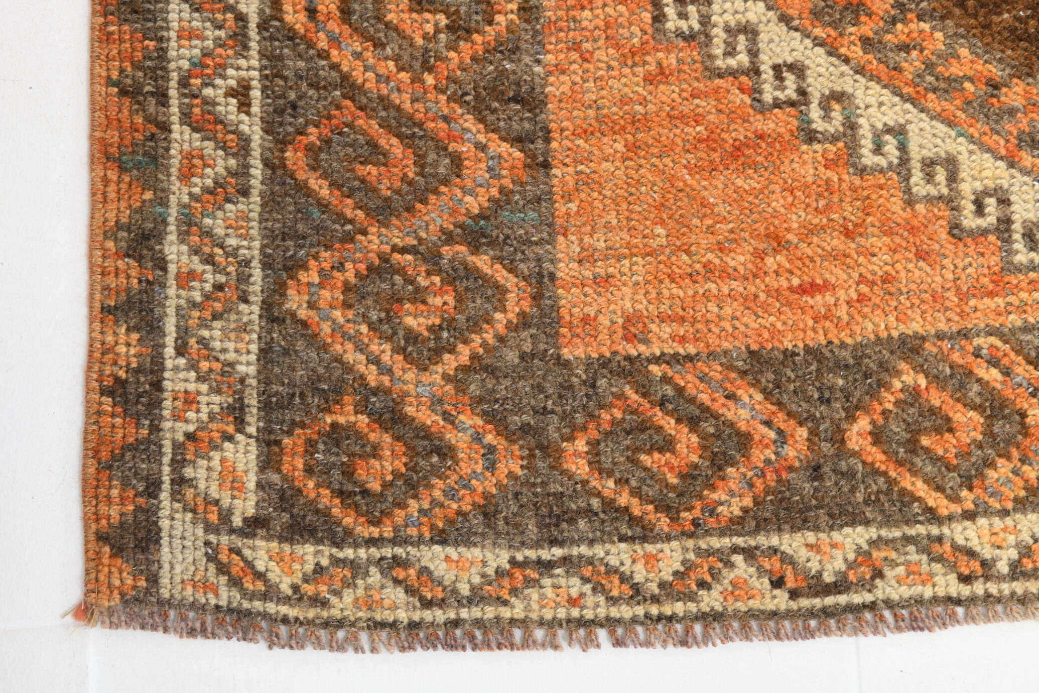 5x11 orange and brown vintage tapis rug, 352x162cm