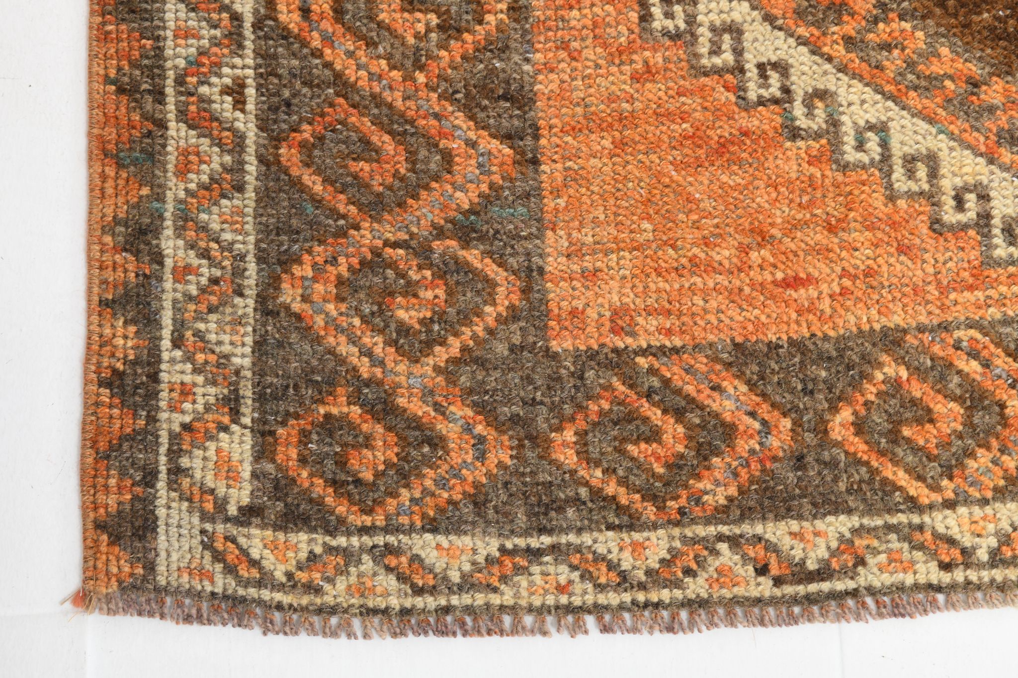 5x11 orange and brown vintage tapis rug, 352x162cm