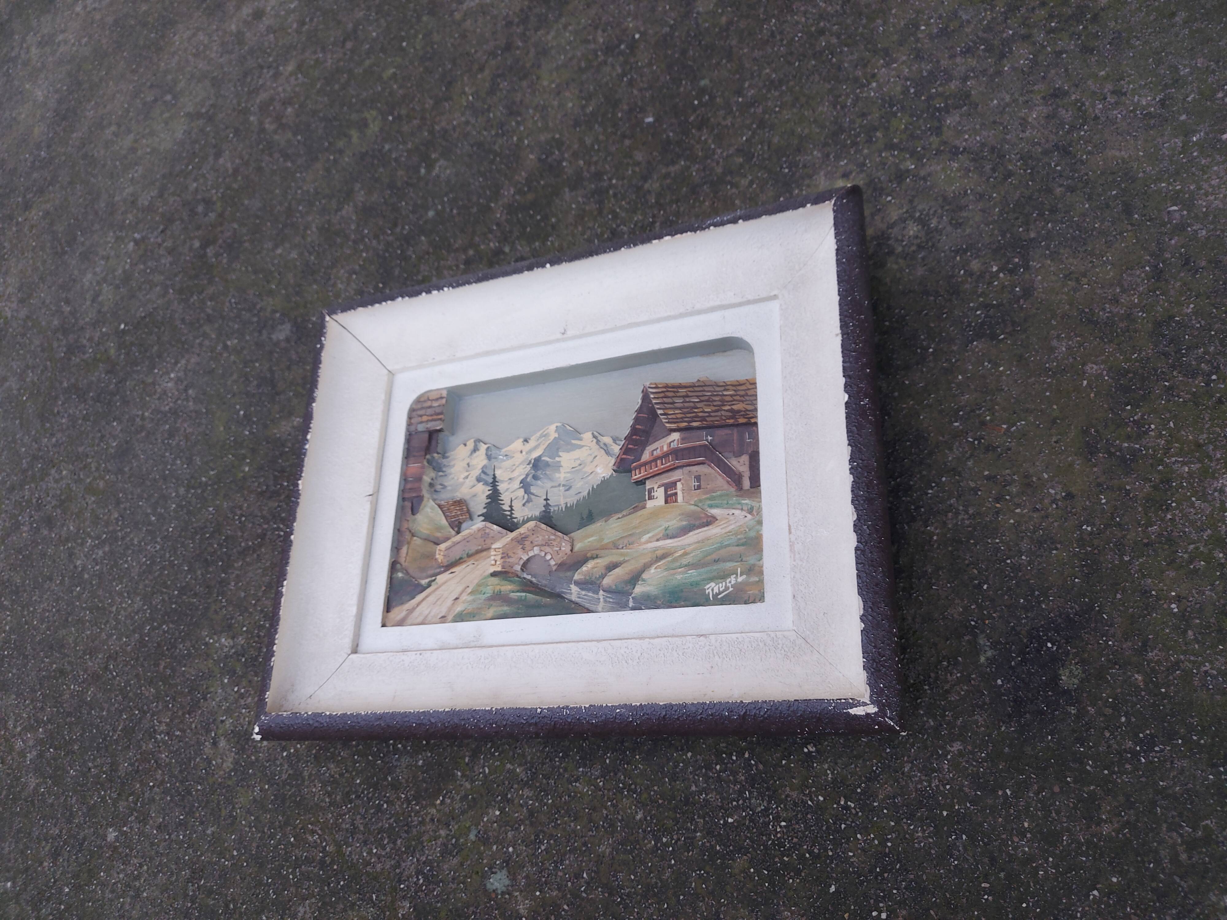 Carved wood painting, chalet decor by f raugel (popular art)