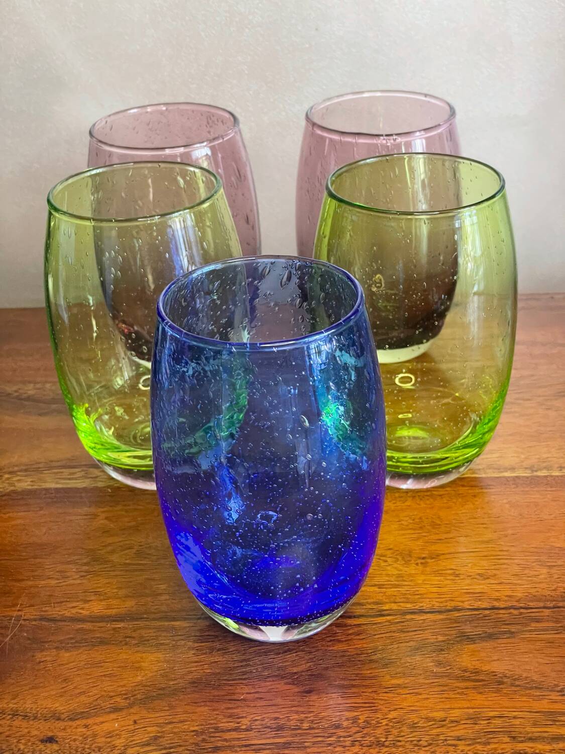 5 coloured bubble glass tumblers