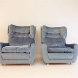Ensemble de 2 fauteuils mohair bleu glacier Carl Straub