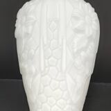 Large art deco glass vase with French floral decor H. 29.5 cm
