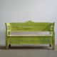 Old painted pine bench in multicolour, 180 cm long, high back, original paint.
