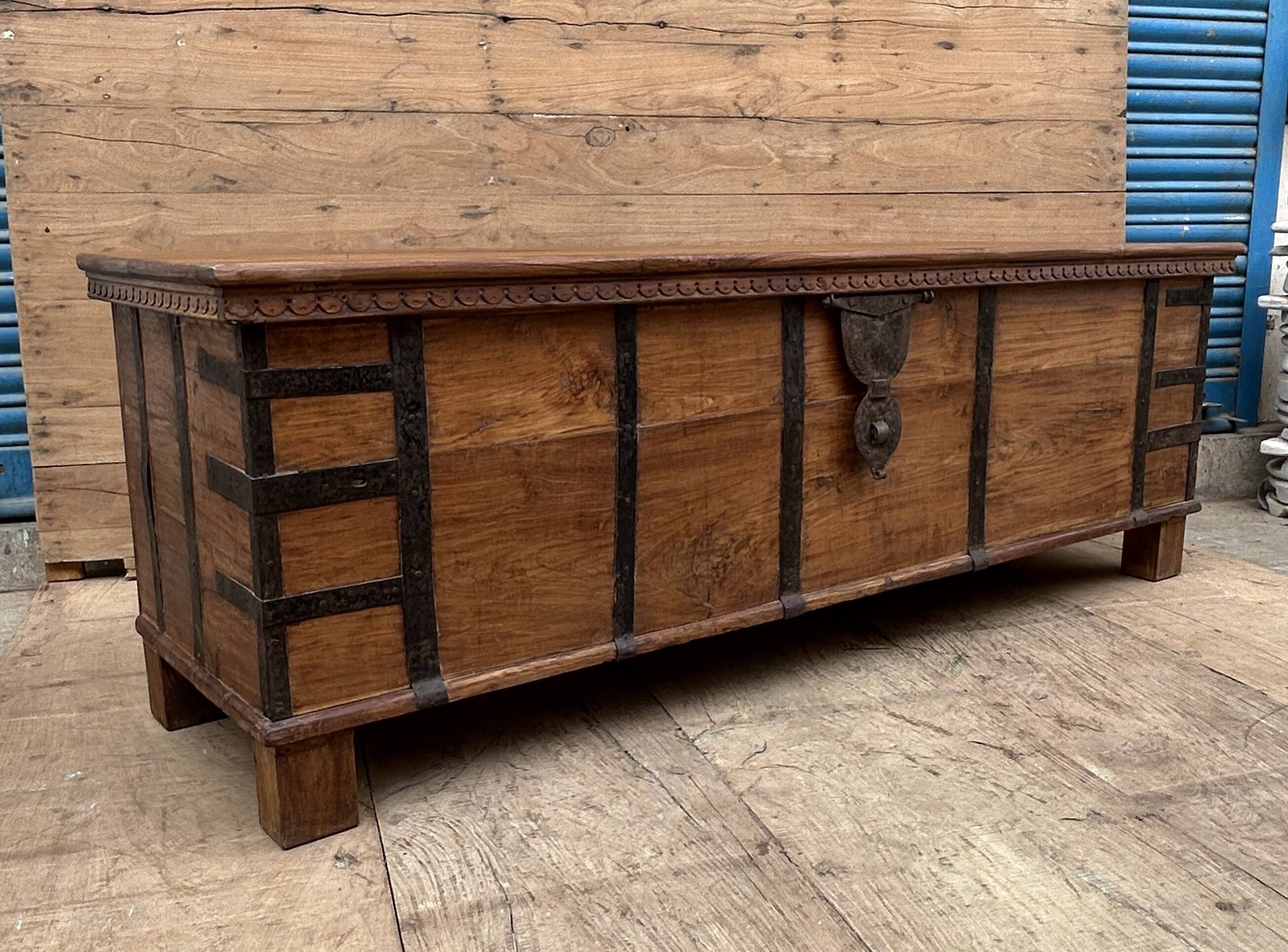bench - teak chest from Burma with original fittings
