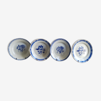 4 anciennes assiettes motifs florales bleues  St Amand et Badonviller